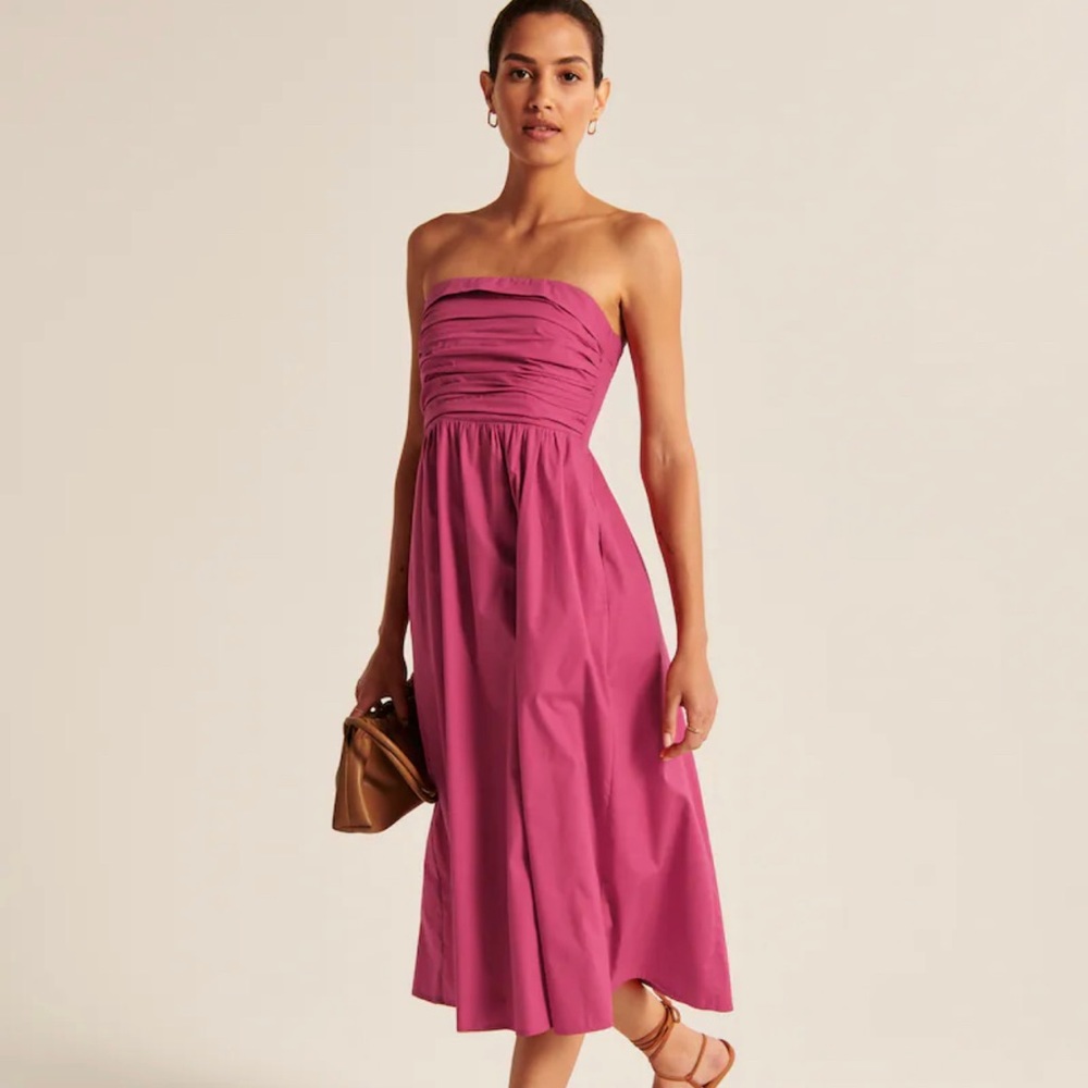 NWT - Abercrombie and Fitch Strapless Poplin Midi Dress - Size Medium Petite